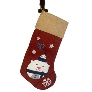 Polar Bear Christmas Stocking Unbranded Burgundy Gold Snowflakes 18 Inches New